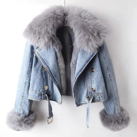 Trisha - lässige Jeansjacke mit Fellkragen