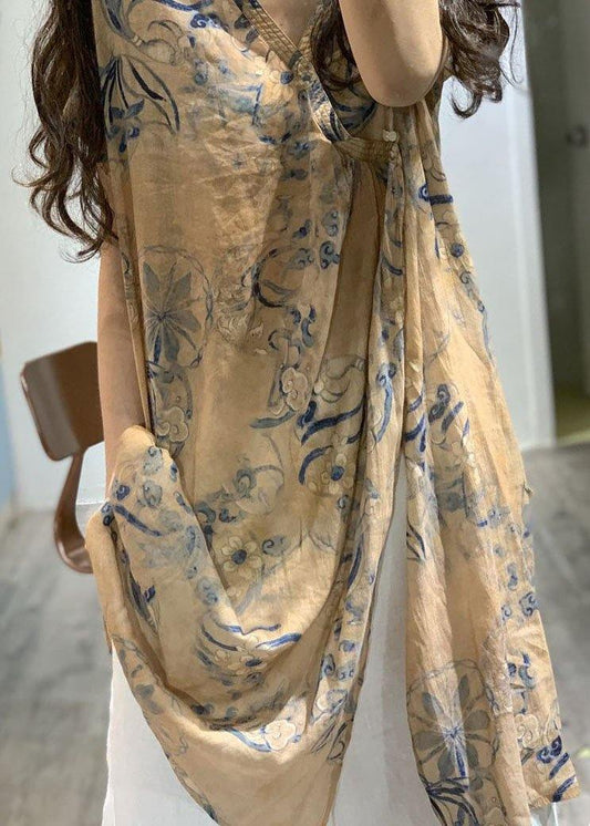 Blissia - Locker sitzendes Leinenkleid mit Sweetheart-Ausschnitt und Druck