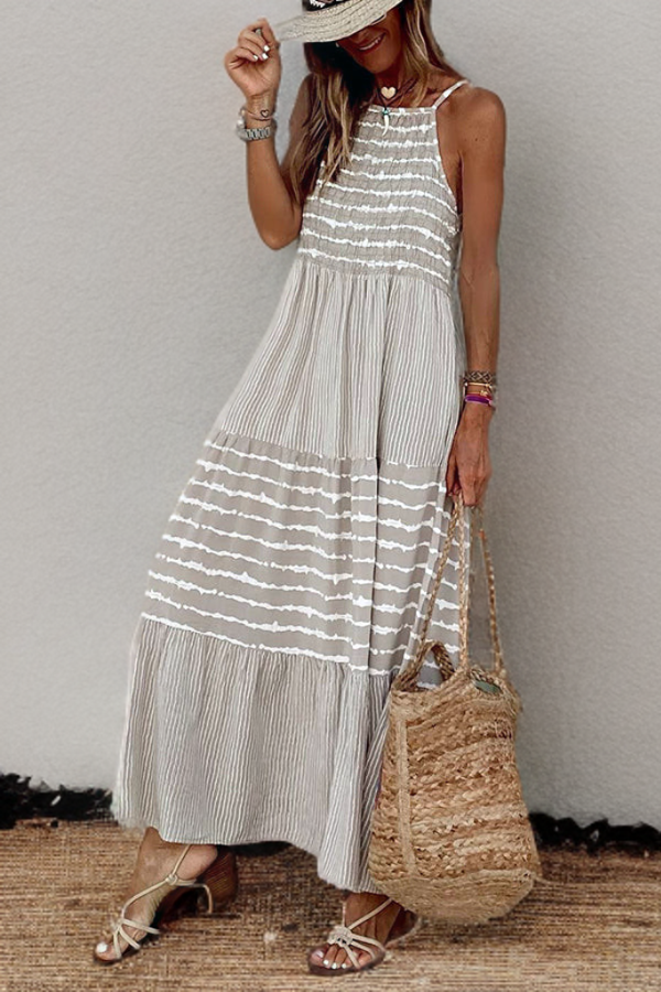 Ditsy - Maxikleid mit V-Ausschnitt und gestreiftem Ausschnitt