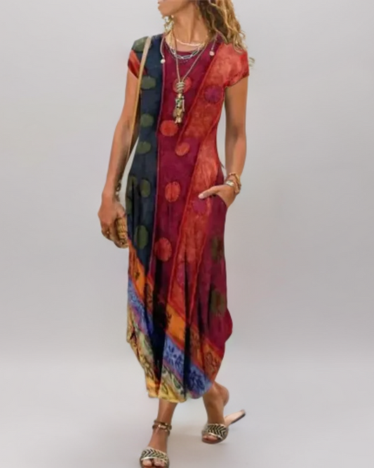 Norra - Freizeitkleid mit Tribal-Print, Tasche und abgerundetem Boden