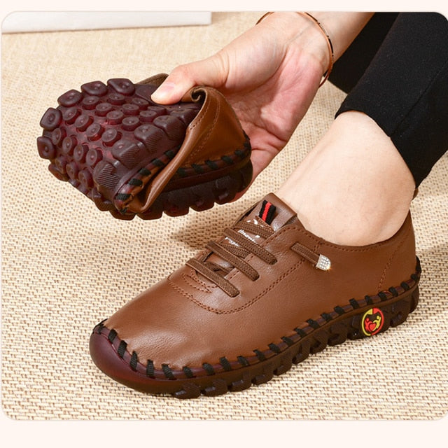 Damen Leder weichen Boden flache Schuhe