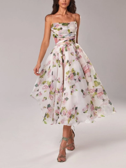 Stella - Asymmetrisches Kleid mit bedrucktem Band