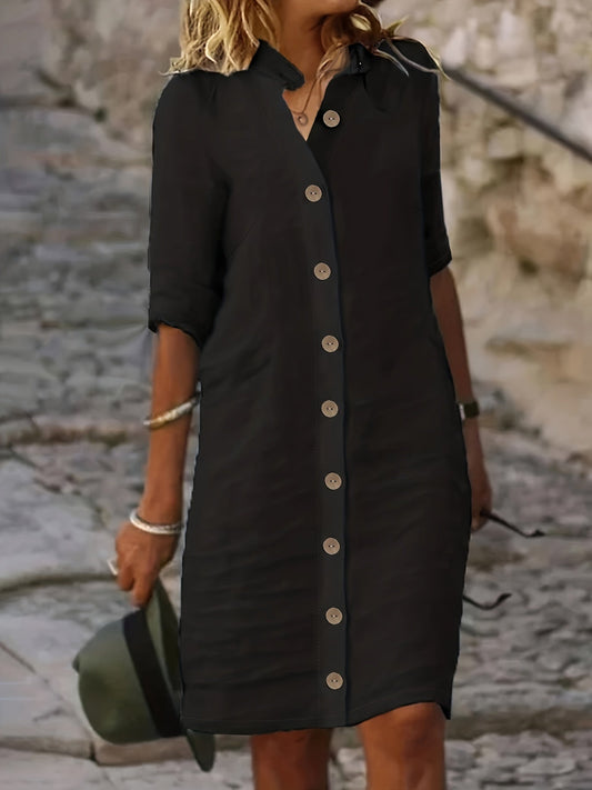 Stella - Elegantes legeres Damen-Midikleid mit Knopfleiste