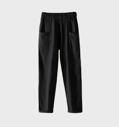 Aurélie - Bequeme, gerade geschnittene Hose aus Leinen mit Taschen und Volantbund