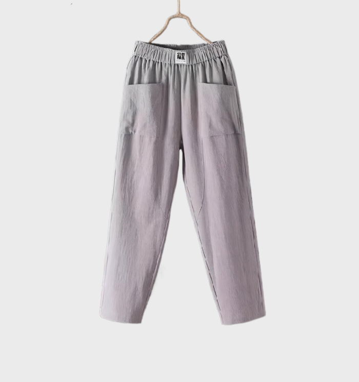 Aurélie - Bequeme, gerade geschnittene Hose aus Leinen mit Taschen und Volantbund