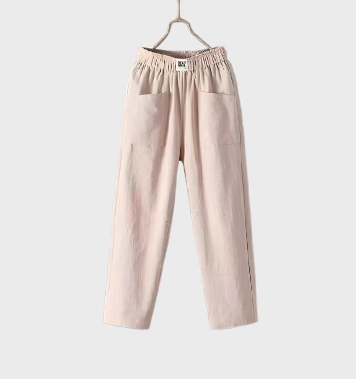 Aurélie - Bequeme, gerade geschnittene Hose aus Leinen mit Taschen und Volantbund