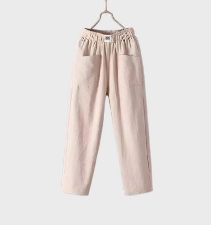 Aurélie - Bequeme, gerade geschnittene Hose aus Leinen mit Taschen und Volantbund