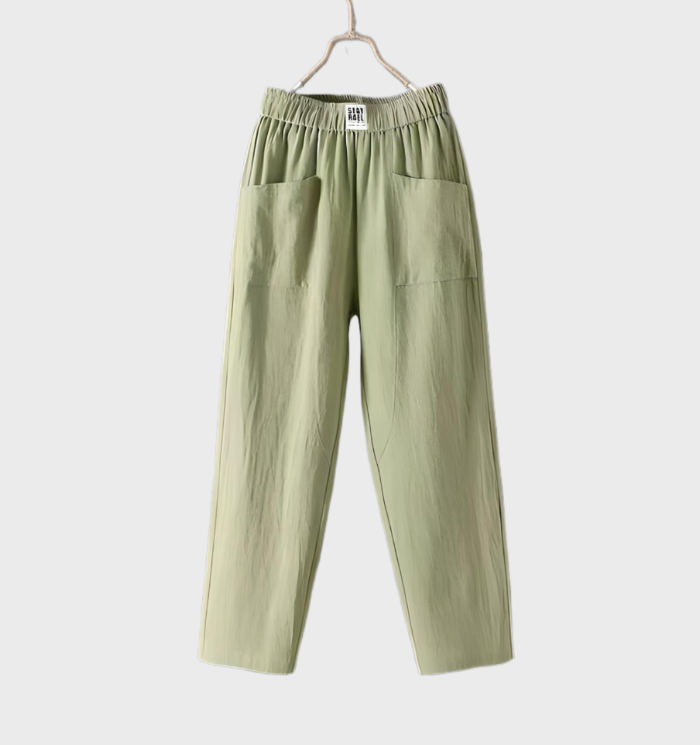 Aurélie - Bequeme, gerade geschnittene Hose aus Leinen mit Taschen und Volantbund