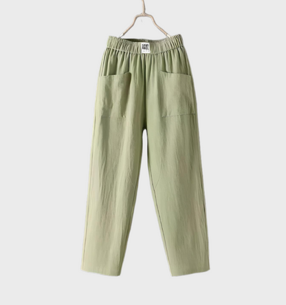 Aurélie - Bequeme, gerade geschnittene Hose aus Leinen mit Taschen und Volantbund