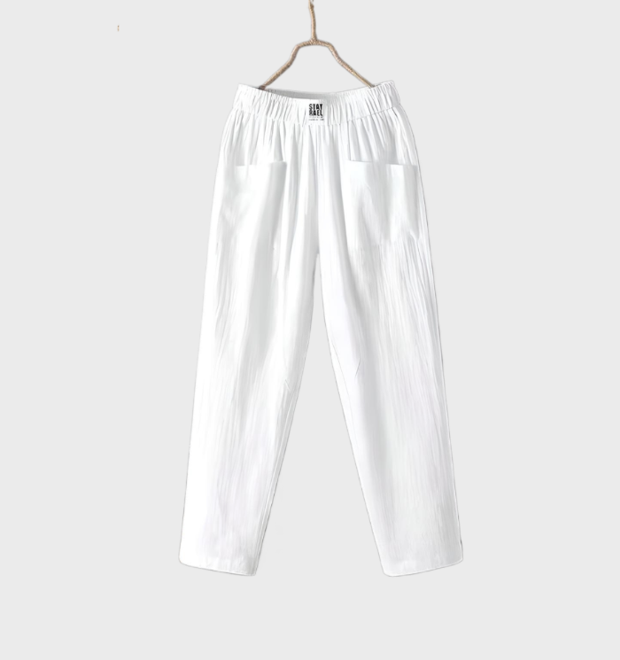Aurélie - Bequeme, gerade geschnittene Hose aus Leinen mit Taschen und Volantbund