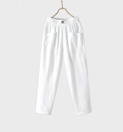 Aurélie - Bequeme, gerade geschnittene Hose aus Leinen mit Taschen und Volantbund