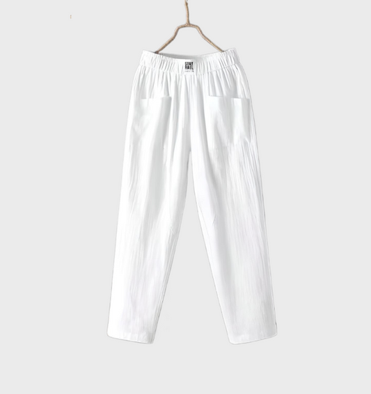 Aurélie - Bequeme, gerade geschnittene Hose aus Leinen mit Taschen und Volantbund