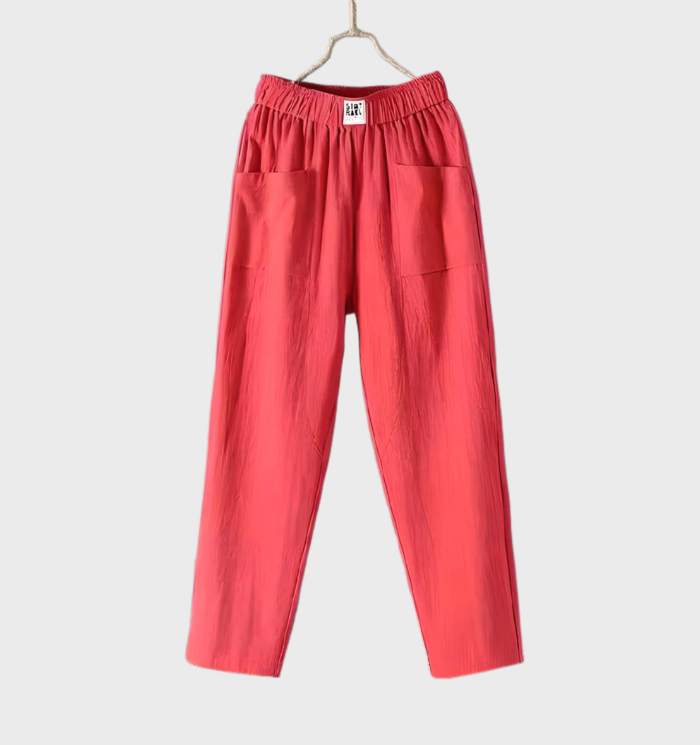 Aurélie - Bequeme, gerade geschnittene Hose aus Leinen mit Taschen und Volantbund