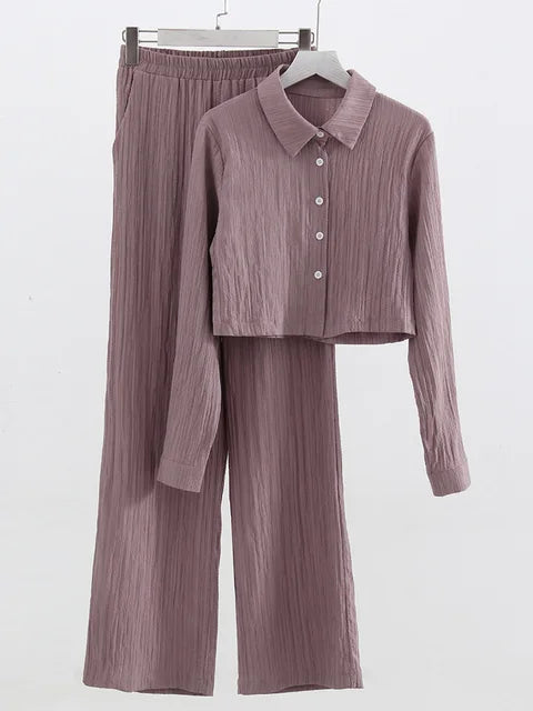 Wyomara Suit | Damen Crop Top und Hose mit weitem Bein Set