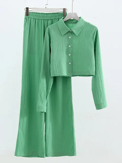 Wyomara Suit | Damen Crop Top und Hose mit weitem Bein Set