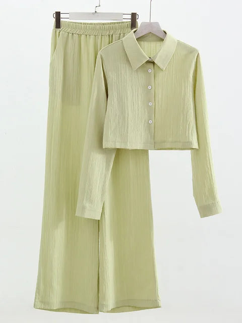 Wyomara Suit | Damen Crop Top und Hose mit weitem Bein Set