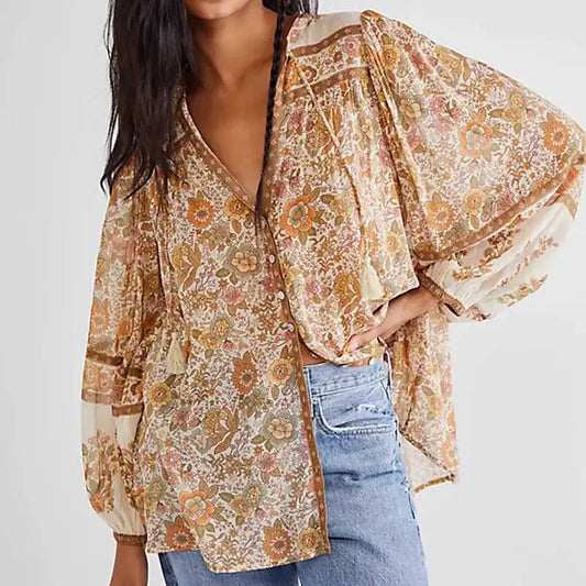 INAYA | Bohème-Bluse mit V-Ausschnitt und Blumendruck