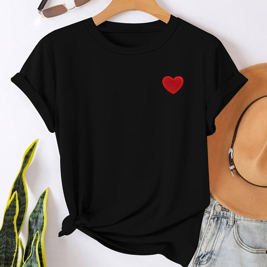 T-Shirt - Herzförmiger Druck und Rundhalsausschnitt für Komfort