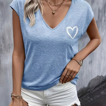 T-Shirt mit Herz-Print - V-Ausschnitt und kurze Ärmel für mehr Bequemlichkeit