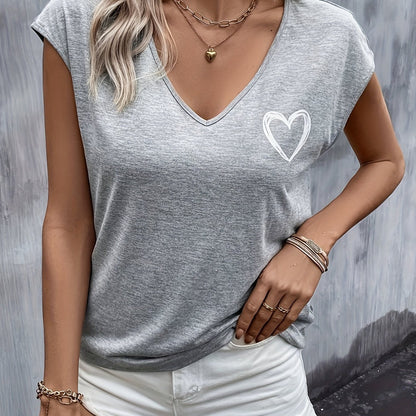 T-Shirt mit Herz-Print - V-Ausschnitt und kurze Ärmel für mehr Bequemlichkeit