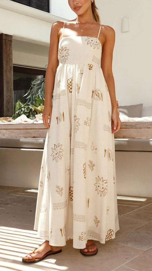 Braunes Maxikleid mit sonnigem Charme und ausgeschnittenen Details