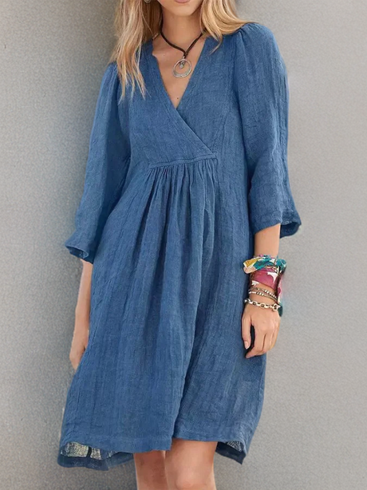 Tahlia - Kleid aus Baumwolle und Leinen mit Falten