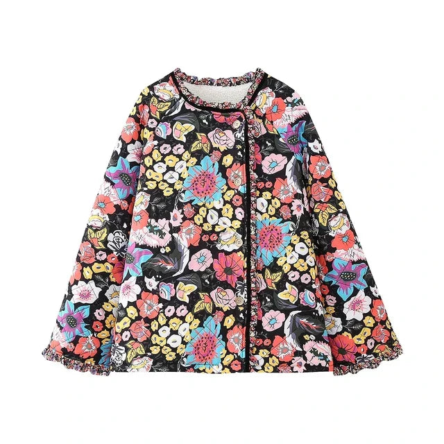 Schicke gefütterte Jacke mit Blumenmuster für Frauen