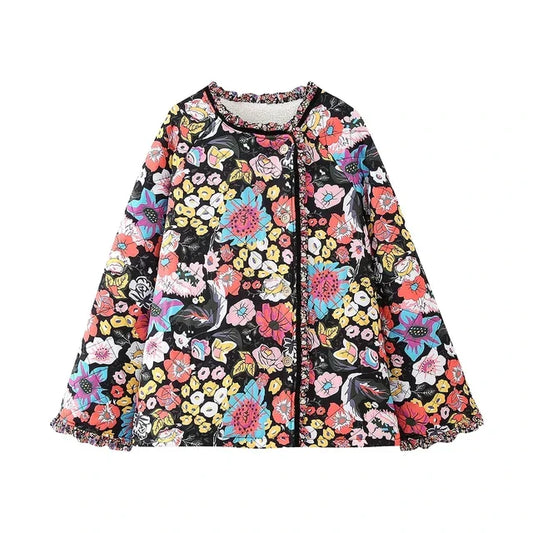 Schicke gefütterte Jacke mit Blumenmuster für Frauen