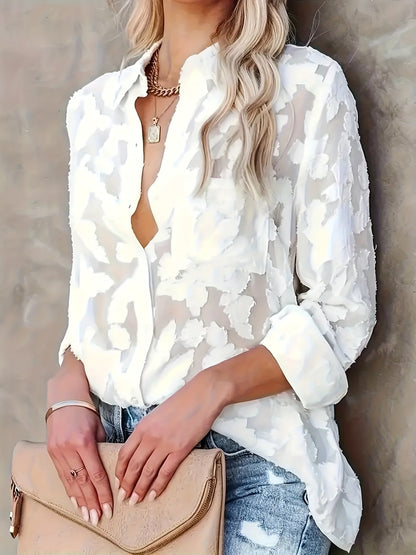 Transparente Knopfbluse - Langarm-Design & halbtransparenter Stoff