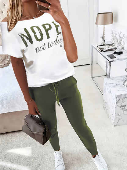 Zweiteiliges Set - Lässiges kurzärmeliges T-Shirt & lange Hose