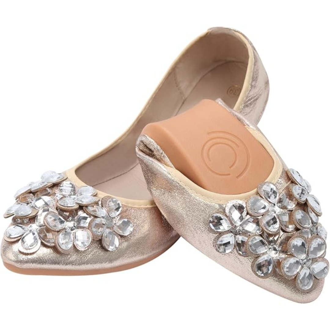 Glitzernde strassbesetzte Ballerina-Flats - Yelena