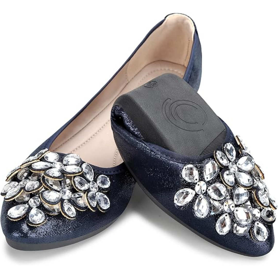 Glitzernde strassbesetzte Ballerina-Flats - Yelena