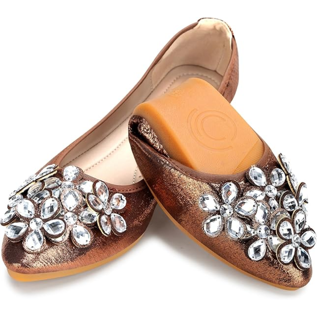Glitzernde strassbesetzte Ballerina-Flats - Yelena