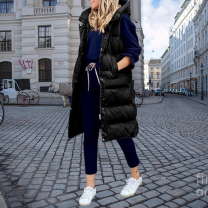 Lange Steppweste mit Kapuze und Taschen - Taylor