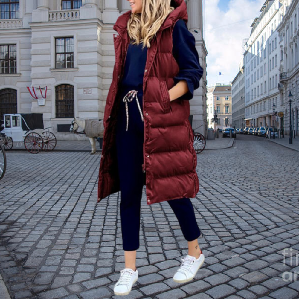 Lange Steppweste mit Kapuze und Taschen - Taylor