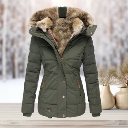 Eleganter Wintermantel mit Pelzfutter und Kapuze – luxuriös und warm für Damen