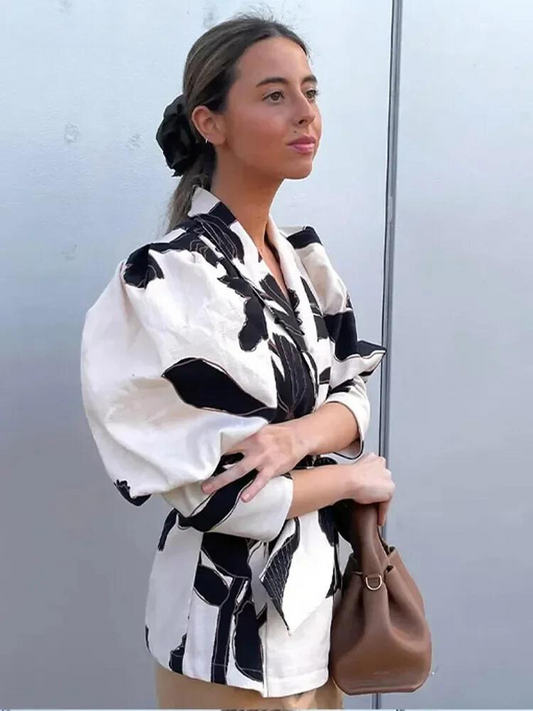 Wiviana Bluse | Puffärmel bedruckte Wickelbluse