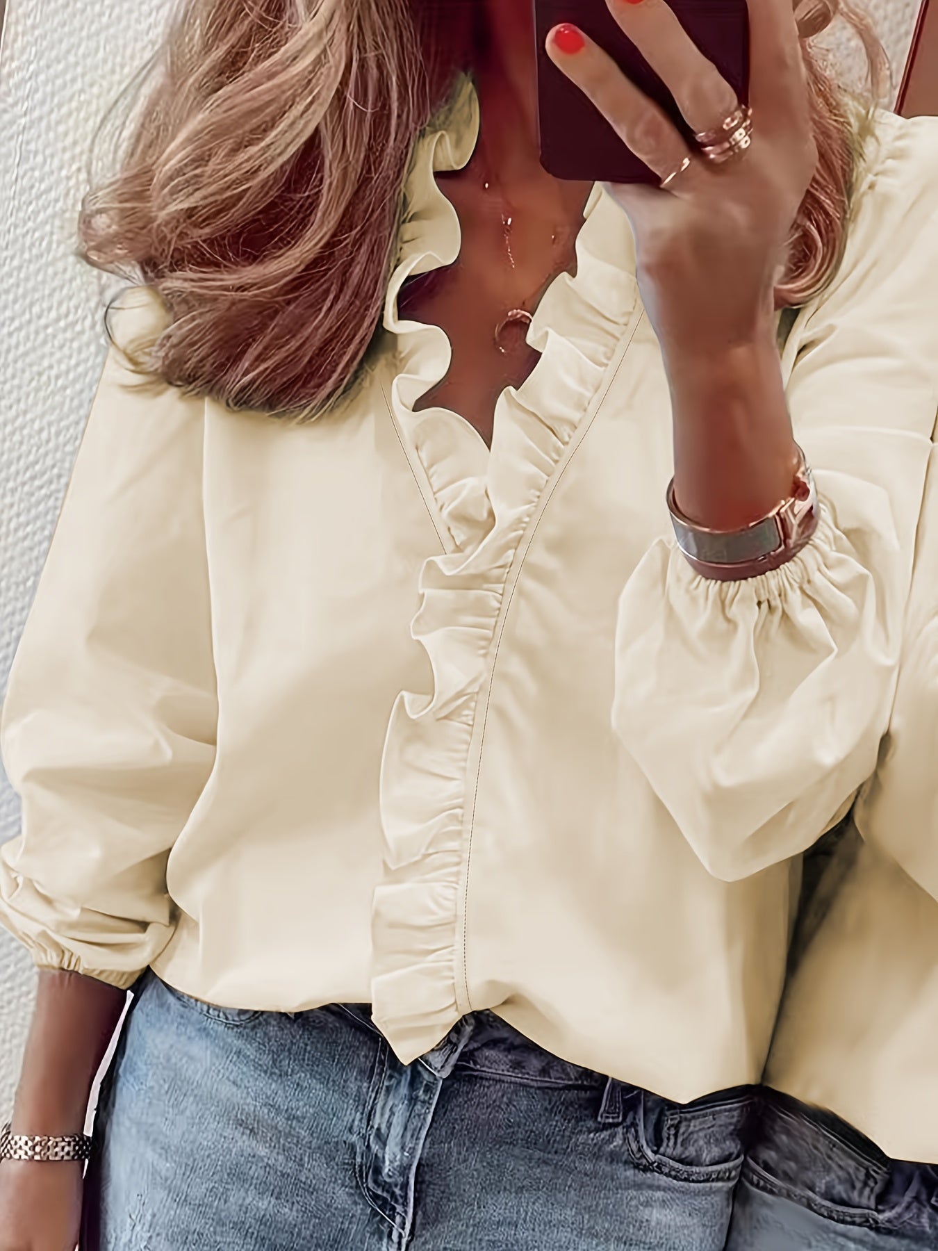 Bluse mit V-Ausschnitt - Ripple-Besatz und atmungsactivees, leichtes Material