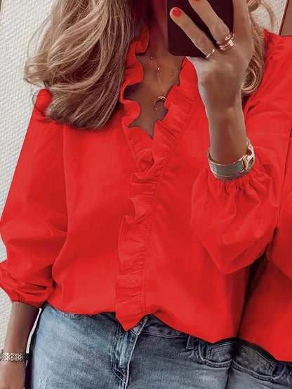 Bluse mit V-Ausschnitt - Ripple-Besatz und atmungsactivees, leichtes Material