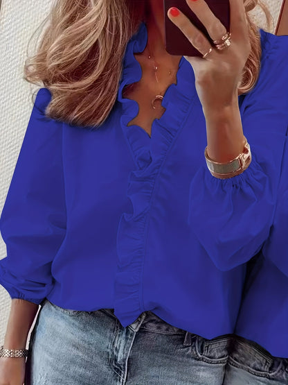Bluse mit V-Ausschnitt - Ripple-Besatz und atmungsactivees, leichtes Material