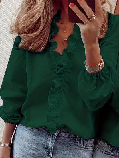 Bluse mit V-Ausschnitt - Ripple-Besatz und atmungsactivees, leichtes Material
