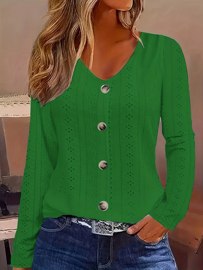 Bluse mit V-Ausschnitt - Ösendetail & halbtransparenter Stoff