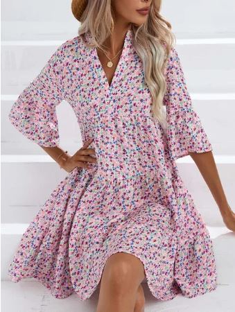 Susanna - Halblanges bedrucktes Kleid mit ausgestellten Ärmeln