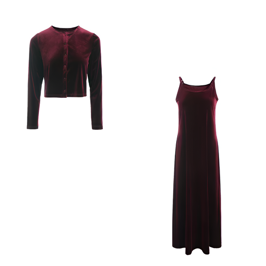 Sira | Elegantes Set aus Samtweste und Gürtelkleid