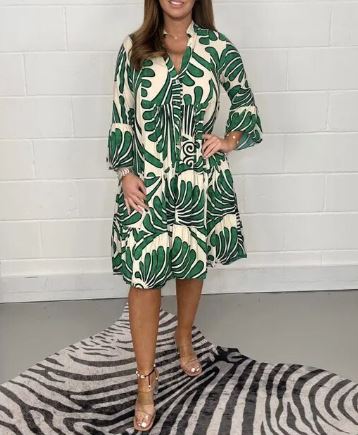 Susanna - Halblanges bedrucktes Kleid mit ausgestellten Ärmeln