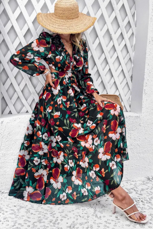 Valena | Florals Print Langärmeliges Kleid