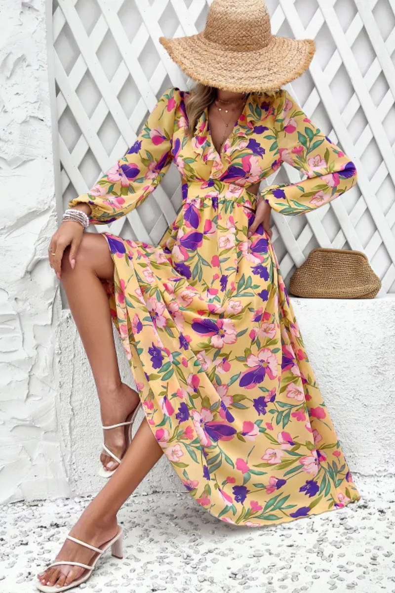 Valena | Florals Print Langärmeliges Kleid