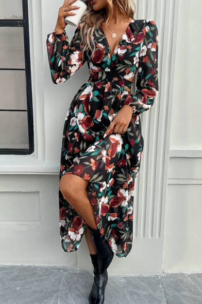 Valena | Florals Print Langärmeliges Kleid