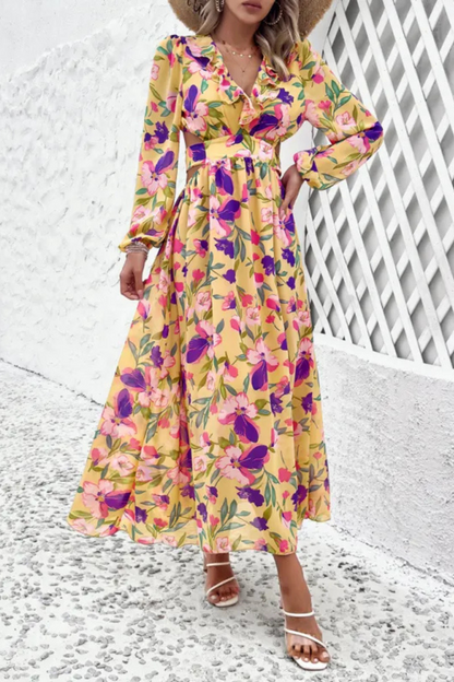 Valena | Florals Print Langärmeliges Kleid