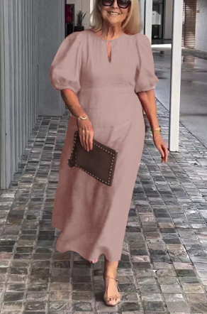 Verity - Einfarbiges Kleid aus Baumwolle und Leinen